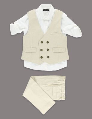 3 Piece Linen Blend Waistcoat Outfit &#40;1-7 Years&#41;